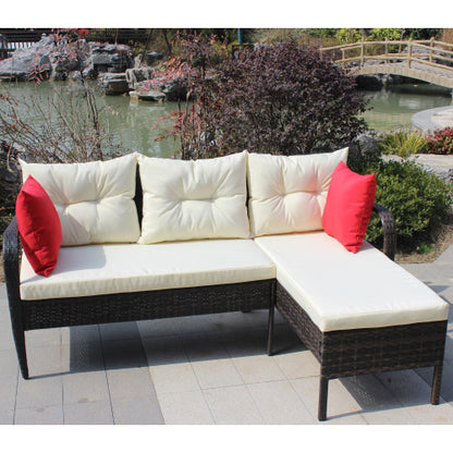 US Local Outdoor Patio Furniture Sets 2 Piece Conversation Set Wicker Ratten Sectional Sofa With Seat CushionsBeige Cushion