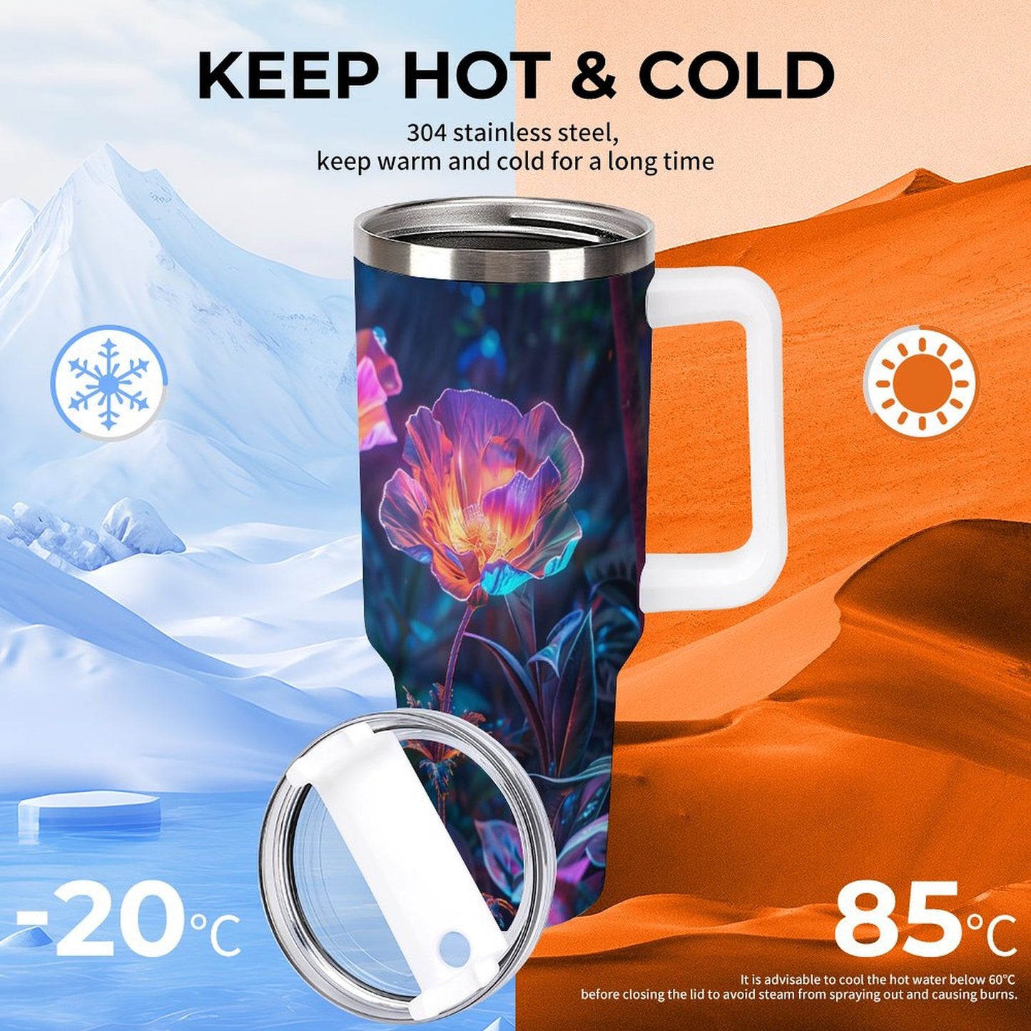 PHDT00139 POD US Local Tumbler 40 oz Large Capacity Car Cup Fluorescence, Flowers, Forests