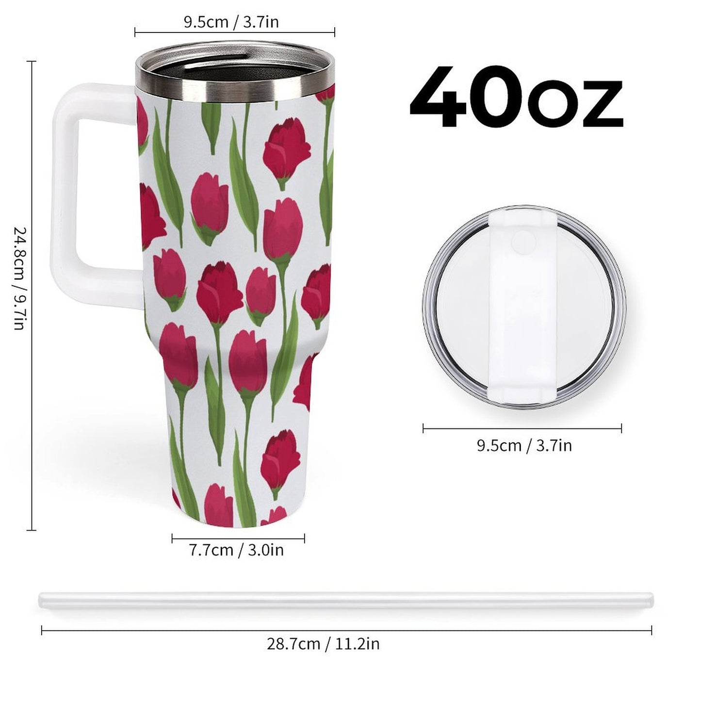 PHDT00445 POD US Local Tumbler 40 oz Large Capacity Car Cup Roses, Red Green