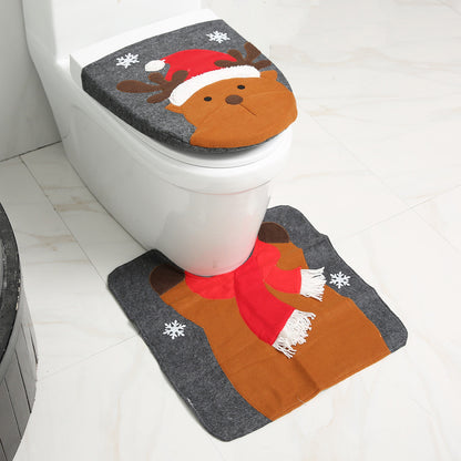 US Local Merry Christmas Bathroom Curtain Santa Claus Toilet Seat Christmas Decorations