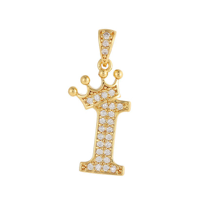 Gold Plated Copper Inlaid Zircon Crown 26 English Letters Full Diamond Pendant Parts