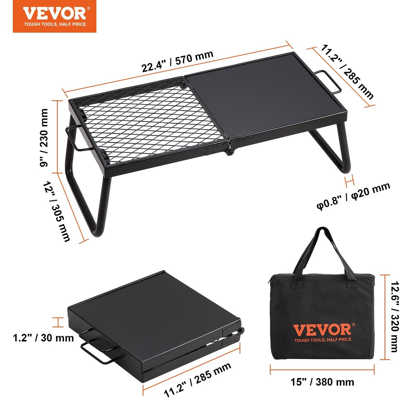 US Local VEVOR Folding Campfire Grill, Heavy Duty Steel Mesh Grate, 22.4 Portable Camping Grates Over Fire Pit, Camp Fire Cooking Equipment With Legs Carrying Bag, Grilling Rack For Outdoor Open Flame Cooking