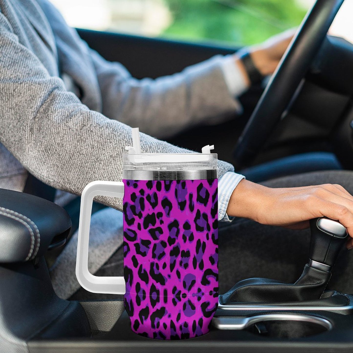 PHDT00128 POD US Local Tumbler 40 oz Large Capacity Car Cup Purple Leopard