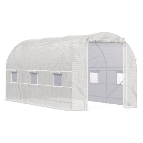 US Local Outsunny 15 X 7 X 7 Walk-In Tunnel Greenhouse, Large Garden Hot House Kit With 6 Roll-up Windows & Roll Up Door, Steel Frame, White