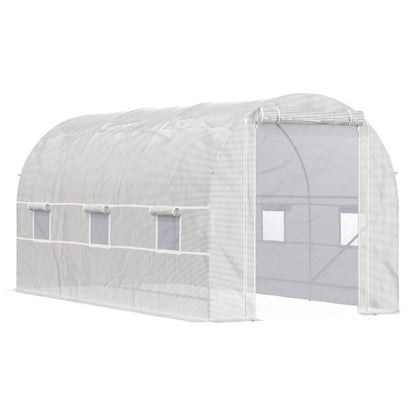 US Local Outsunny 15 X 7 X 7 Walk-In Tunnel Greenhouse, Large Garden Hot House Kit With 6 Roll-up Windows & Roll Up Door, Steel Frame, White