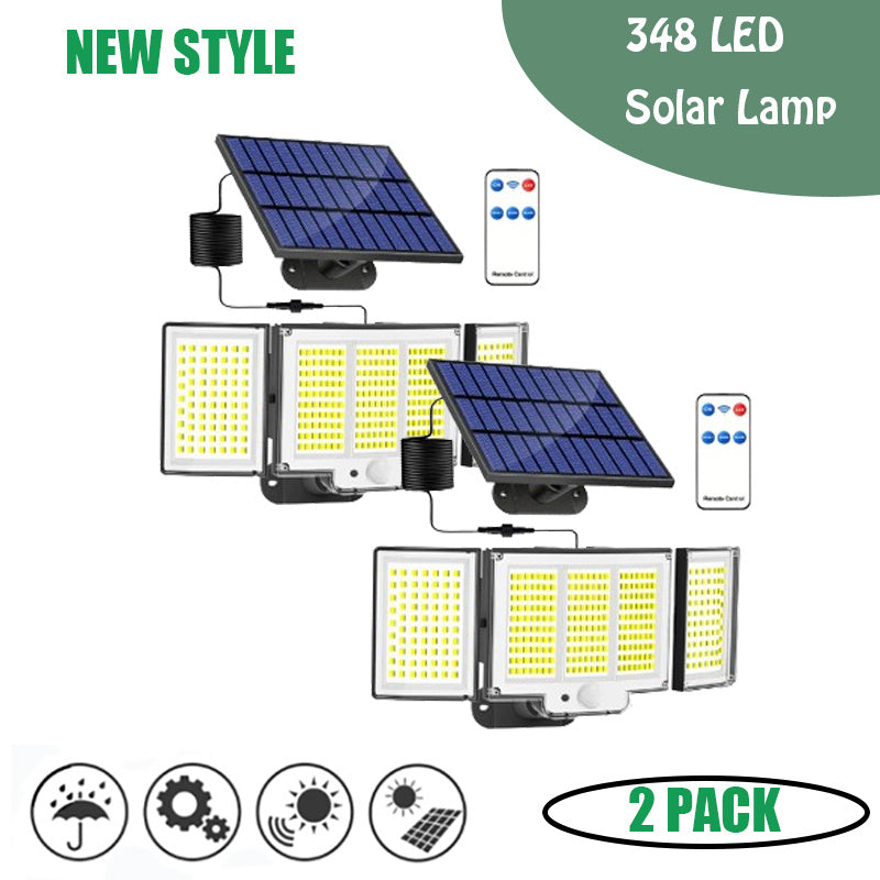 US Local 1,2 Pack Solar Lights Outdoor 348 LED Motion Sensor Lights With Remote Control  3 Head Waterproof