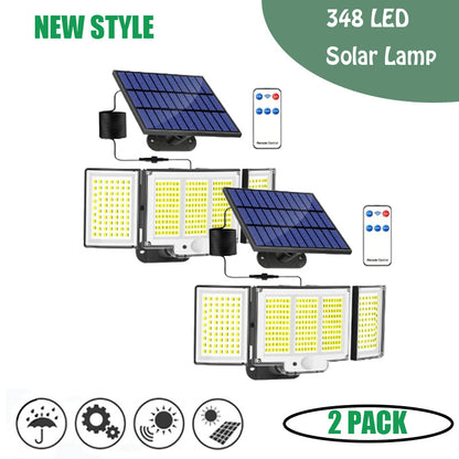 US Local 1,2 Pack Solar Lights Outdoor 348 LED Motion Sensor Lights With Remote Control  3 Head Waterproof