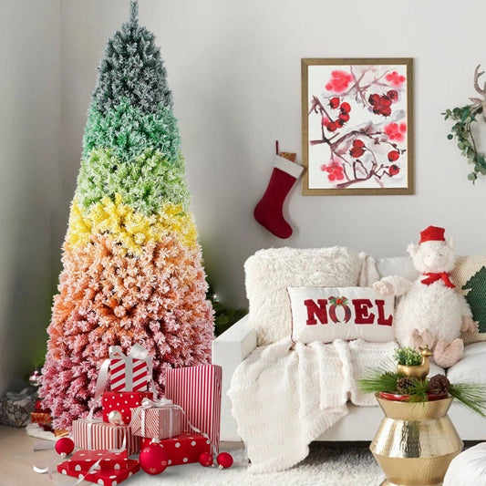 US Local 6FT 7.5FT Artificial Unlit Colorful Rainbow Hinged Christmas Tree, WITH PVC Branch Tips