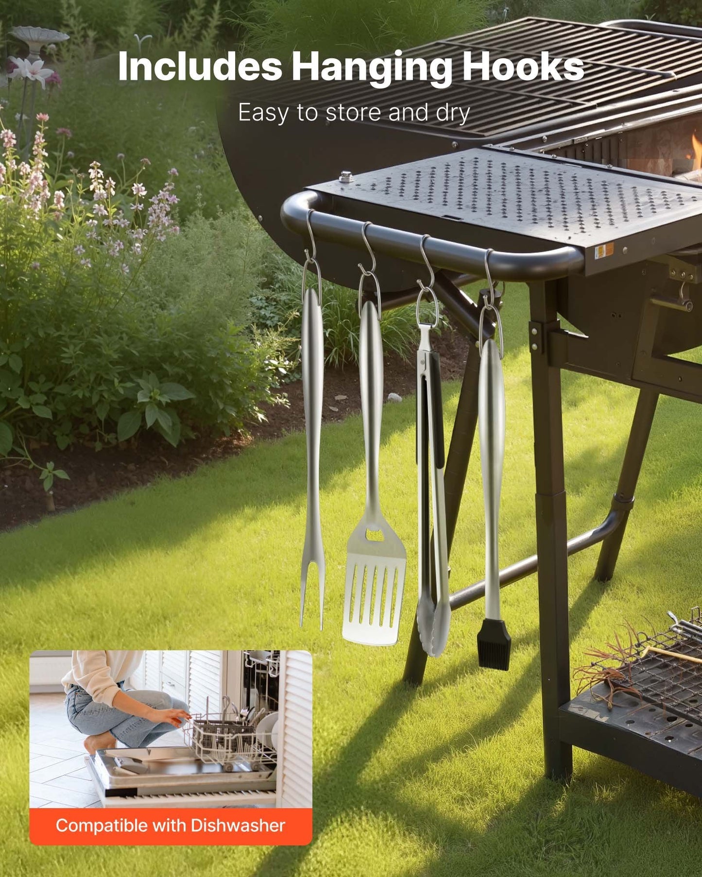 US Local 4PCS Grilling Tool Set BBQ Grill Accessories Stainless Steel Barbecue Utensil