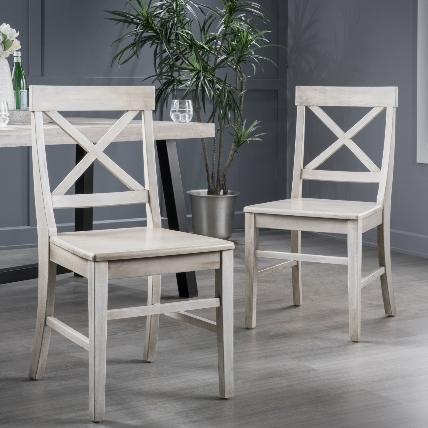 US Local Acacia Wood Dining Chairs, Light Grey Wash, 21D X 17.75W X 35.5H Inch Set Of 2