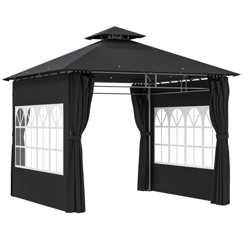 UK Local Outsunny 3 X 3 M Garden Gazebo, Double Roof Metal Gazebo With Removable Sidewalls And Church Windows, Outdoor Canopy Shelter, Black