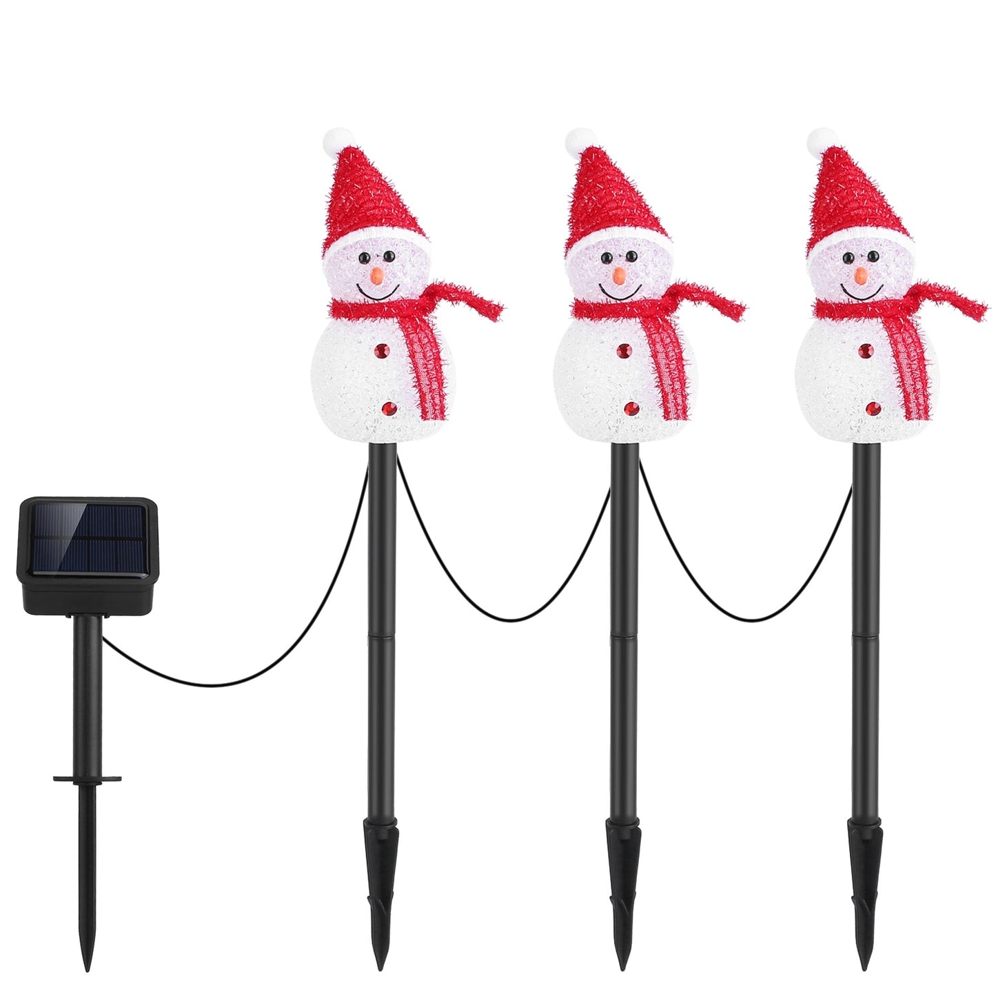 US Local 1Pc Solar Powered Lamp 3 Snowmen Outdoor Decorative Christmas Lamp Garden Stake Light IP55 Waterproof Santa Landscape Light Warm White LED Lighting Pathway Yard Patio