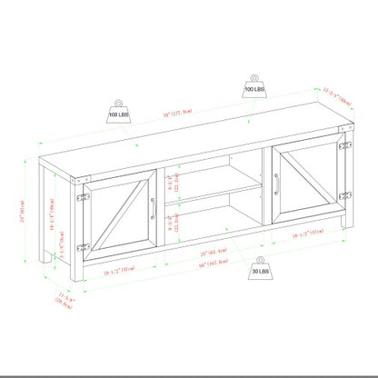 US Local Rustic Farmhouse Double Barn Door TV Stand For TVs With Center Shelves - Rustic Oak