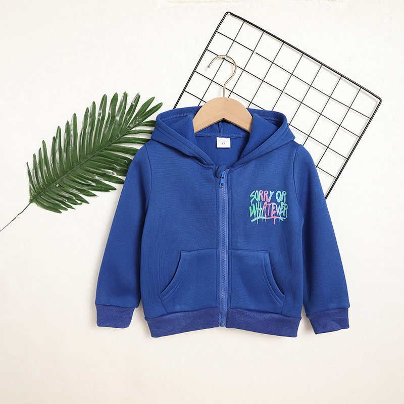 US Local Toddler Girl Zip Up Hoodie Jacket Sorry Or Whatever Letter Print Long Sleeve Sweatshirt Kids Hooded Jacket