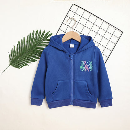 US Local Toddler Girl Zip Up Hoodie Jacket Sorry Or Whatever Letter Print Long Sleeve Sweatshirt Kids Hooded Jacket