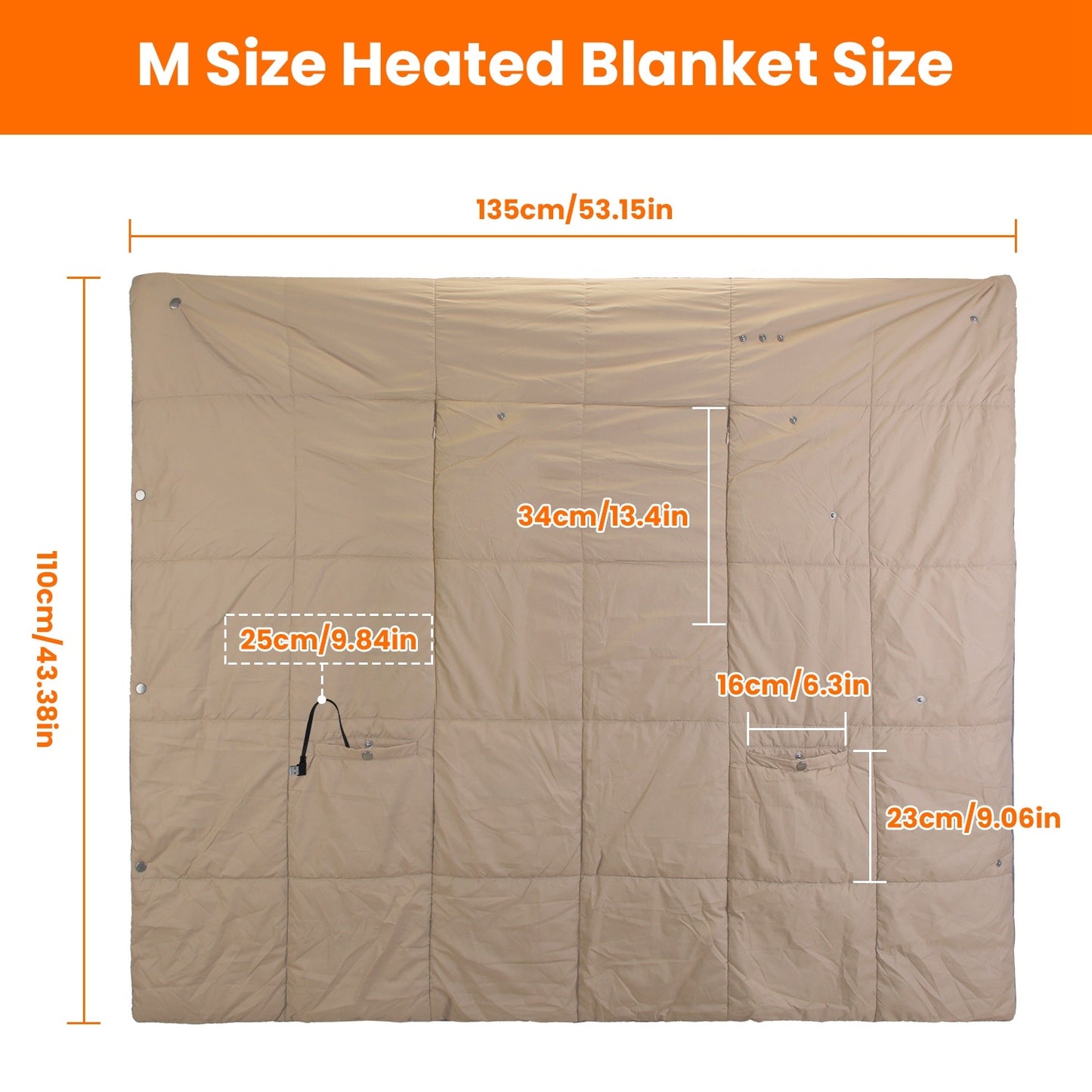 US Local USB Heated Blanket Electric Heated Poncho Shawl Wrap Throw With Zipper Arm Holes Pocket 3 Heating Levels 6 Zones 5V 2A Machine Washable For Home Office Outdoor