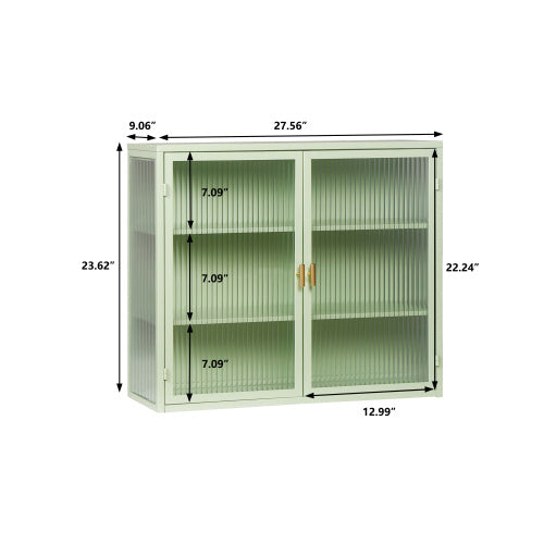 US Local Modern Double Door Wall Cabinet With Glass Door With Three Levels Of Storage For Entrance Living Room, Bathroom, Dining Room, Mint Green
