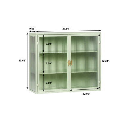 US Local Modern Double Door Wall Cabinet With Glass Door With Three Levels Of Storage For Entrance Living Room, Bathroom, Dining Room, Mint Green