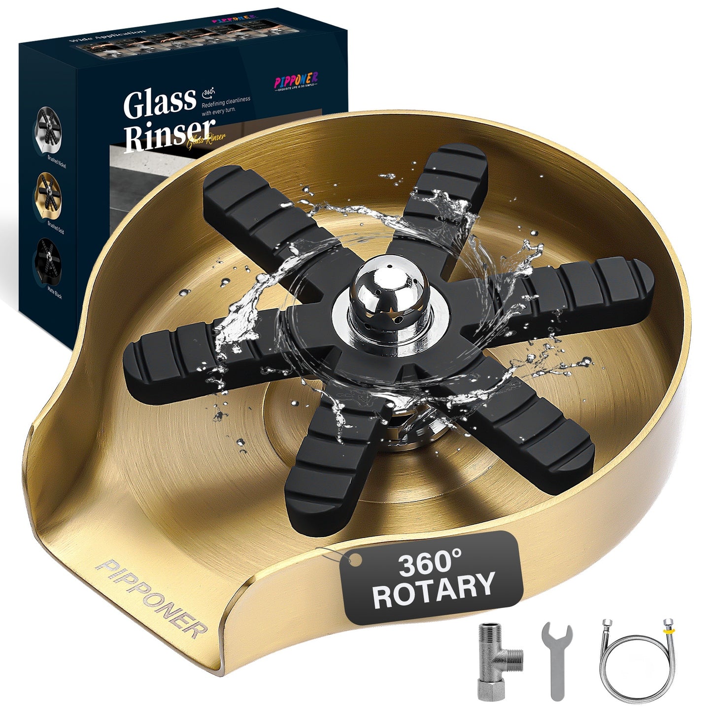 US Local PIPPONER Glass Rinser For Kitchen Sink, Upgrade 360 Rotating High Pressure Jet Glass Rinser, 5-inch Stainless Steel Cup Washer, Cup Rinser Sink Attachment For Home And Commercial