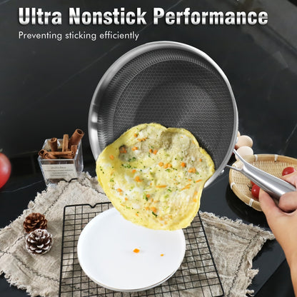 US Local 1 PC Household Kitchen Honeycomb Stainless Steel Non Stick Frying Pan,Easy To Clean, Suitable For Frying Steak, Fish, And Eggs,Suitable For All Stoves