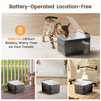 US Local Wireless Charging Battery Driven 304 Stainless Steel Cat Automatic Induction Pet Water Fountain