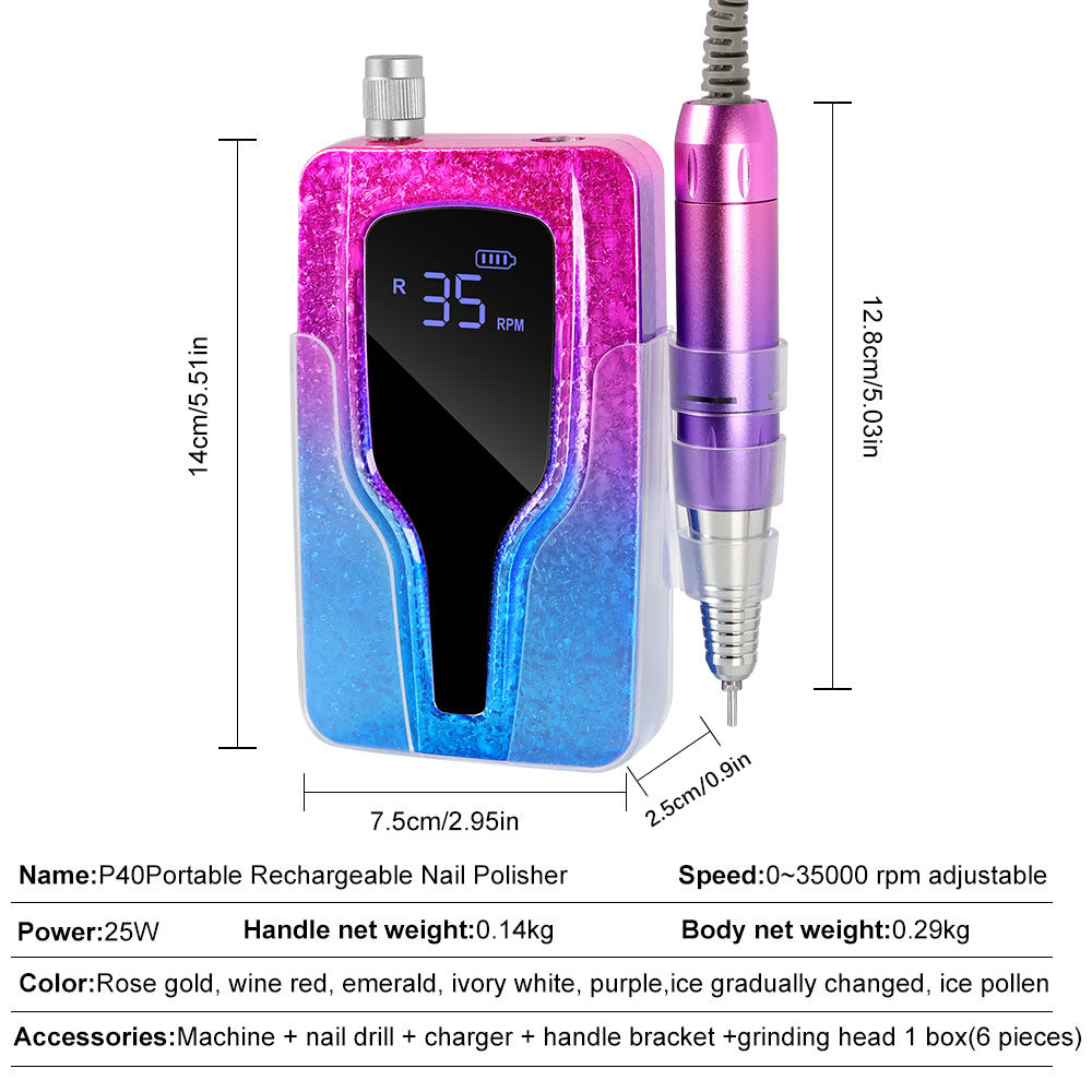 US Local Professional Electric Nail Drill, 45000 RPM Cordless Rechargeable E-File Machine, With 12 Bits, Sanding Bands, LCD Display For Acrylic Gel Nails