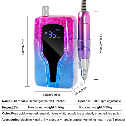 US Local Professional Electric Nail Drill, 45000 RPM Cordless Rechargeable E-File Machine, With 12 Bits, Sanding Bands, LCD Display For Acrylic Gel Nails