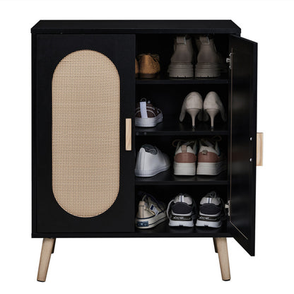 US Local 2-door Standing Cabinet Type With High Foot Oval Rattan Shoe Cabinet