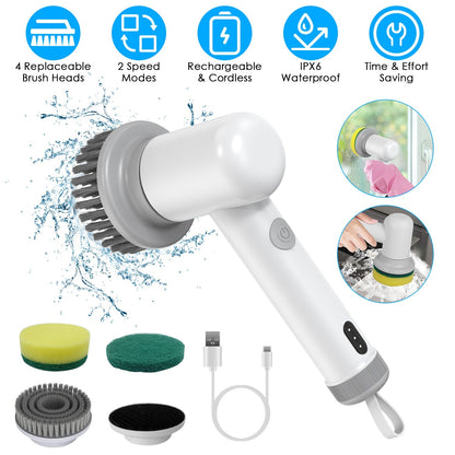 US Local 1Set Electric Handheld Spin Scrubber Cordless Cleaning Brush With 2 Rotating Speeds 3 Cleaning Brushes Rechargeable Shower Scrubber For Kitchen Dish Bathtub Sink Tile