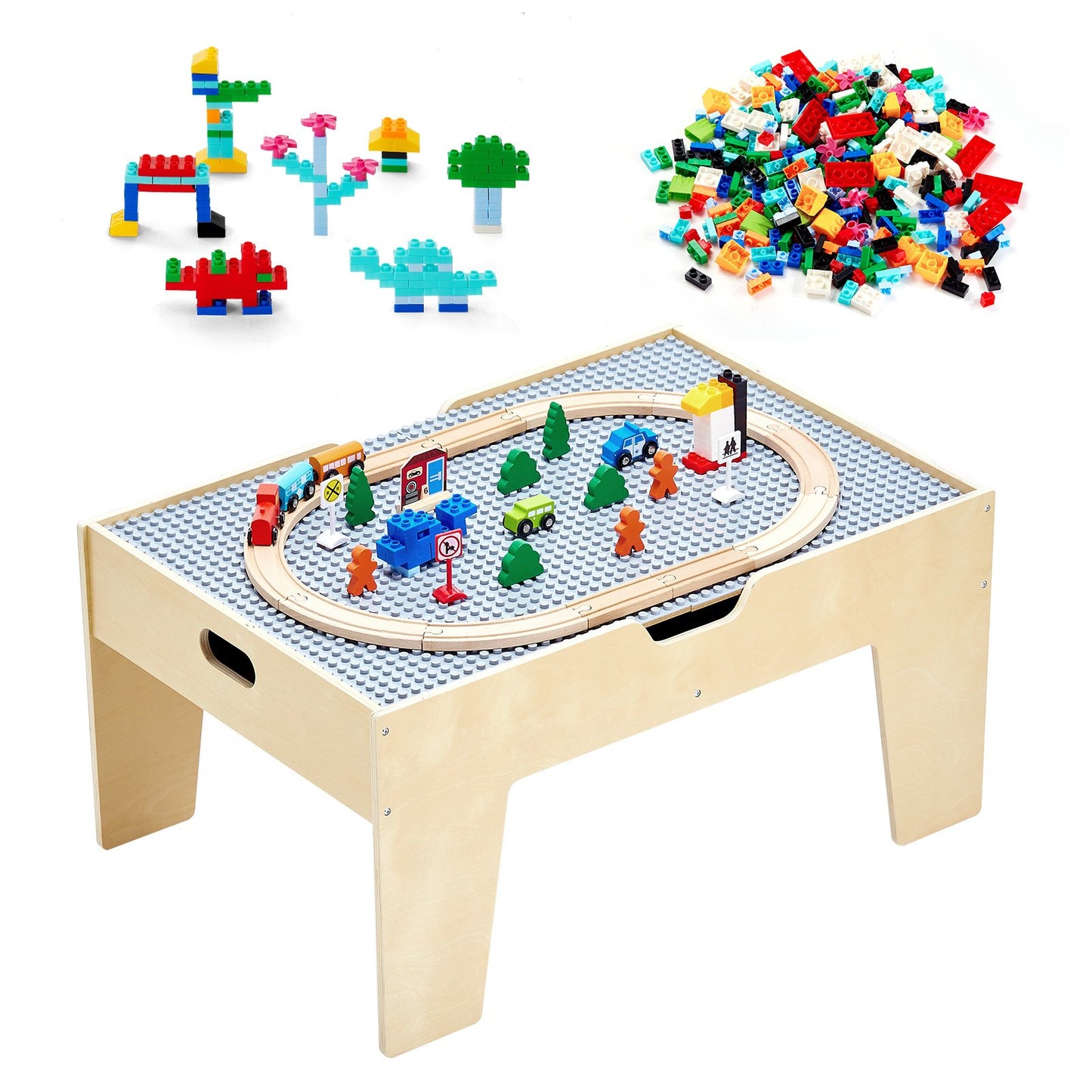 US Local Multi-Purpose Activity Play Table With 290 Building Bricks & 30 PCS Accessories