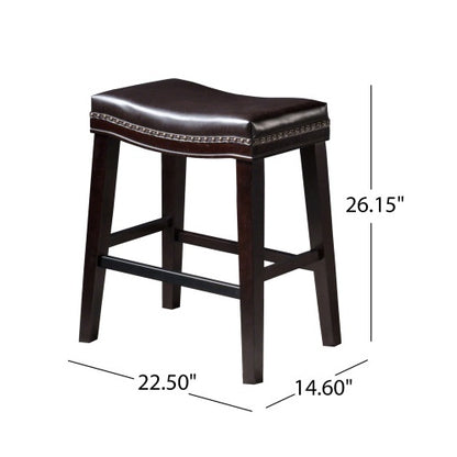 US Local Contemporary Upholstered Saddle Counter Stool With Nailhead Trim Dark Brown