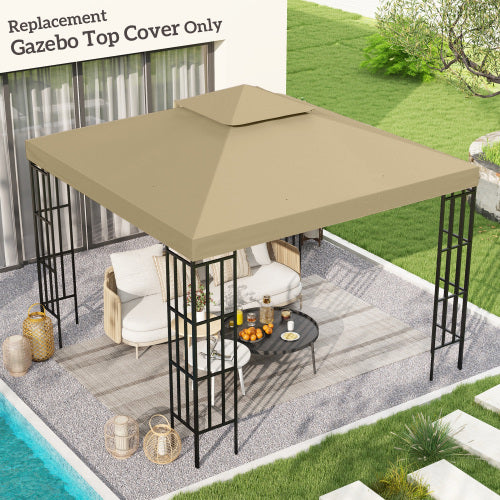 UK Local Outsunny  Gazebo Top Cover Double Tier Canopy Replacement Pavilion Roof Deep Beige