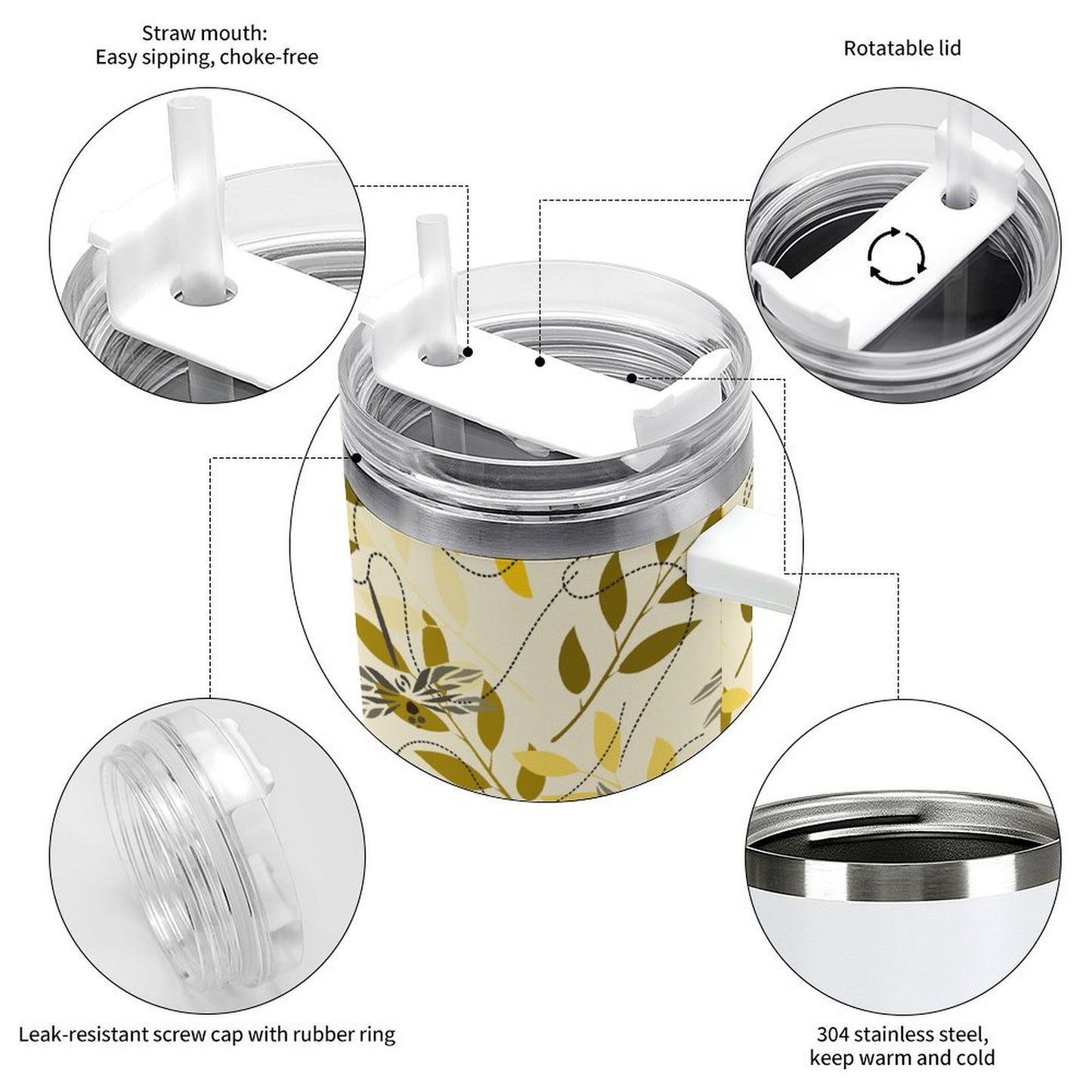 PHDT00190 POD US Local Tumbler 40 oz Large Capacity Car Cup Dragonflies, Prints, Leaves