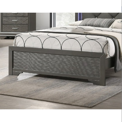 US Local Dark Gray Faux Leather Tufted Headboard 1pc Queen Size Bed W LED Bedroom Furniture Gray Unique Texture FB Solid Wood