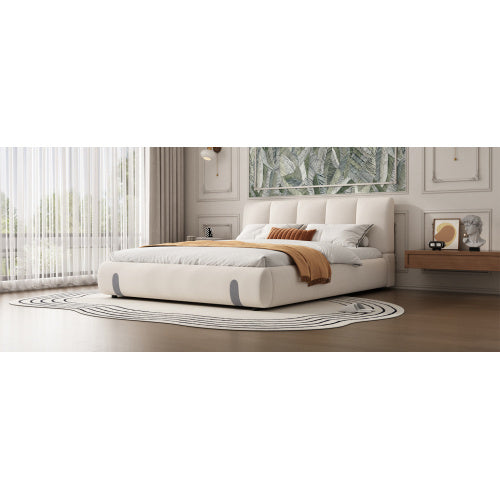 UK Local Upholstered Bed, For Adults And Teenagers, 4ft6 Double Bed 135x190cm, Durable And Sturdy, Soft Headboard, MDF  Velvet  Plywood, White