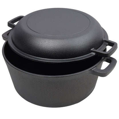 US Local One In One Pre Seasoned Cast Iron Dutch Oven With Dual Handles, Outdoor Camping Deep Pot, With 2 Silicone Handle Covers