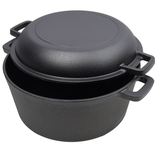 One In One Pre Seasoned Cast Iron Dutch Oven With Dual Handles, Outdoor Camping Deep Pot, With 2 Silicone Handle Covers