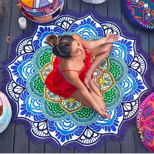 USA Local Polygon Printing Tassel Round Bath Towel Yoga Mat