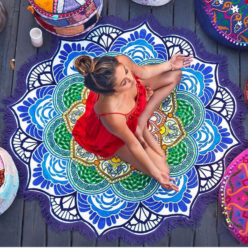 USA Local Polygon Printing Tassel Round Bath Towel Yoga Mat