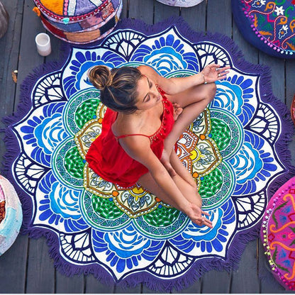 US Local Polygon Printing Tassel Round Bath Towel Yoga Mat