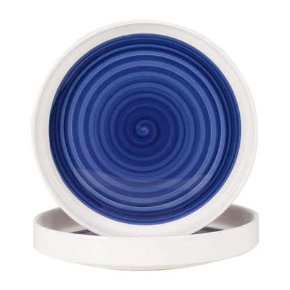 US Local White-Blue Ceramic Dinner Plates Set of 2 - Microwavable Plates for Heating Food Stylish Dinner Plates Dishwasher Safe Ceramic Plates