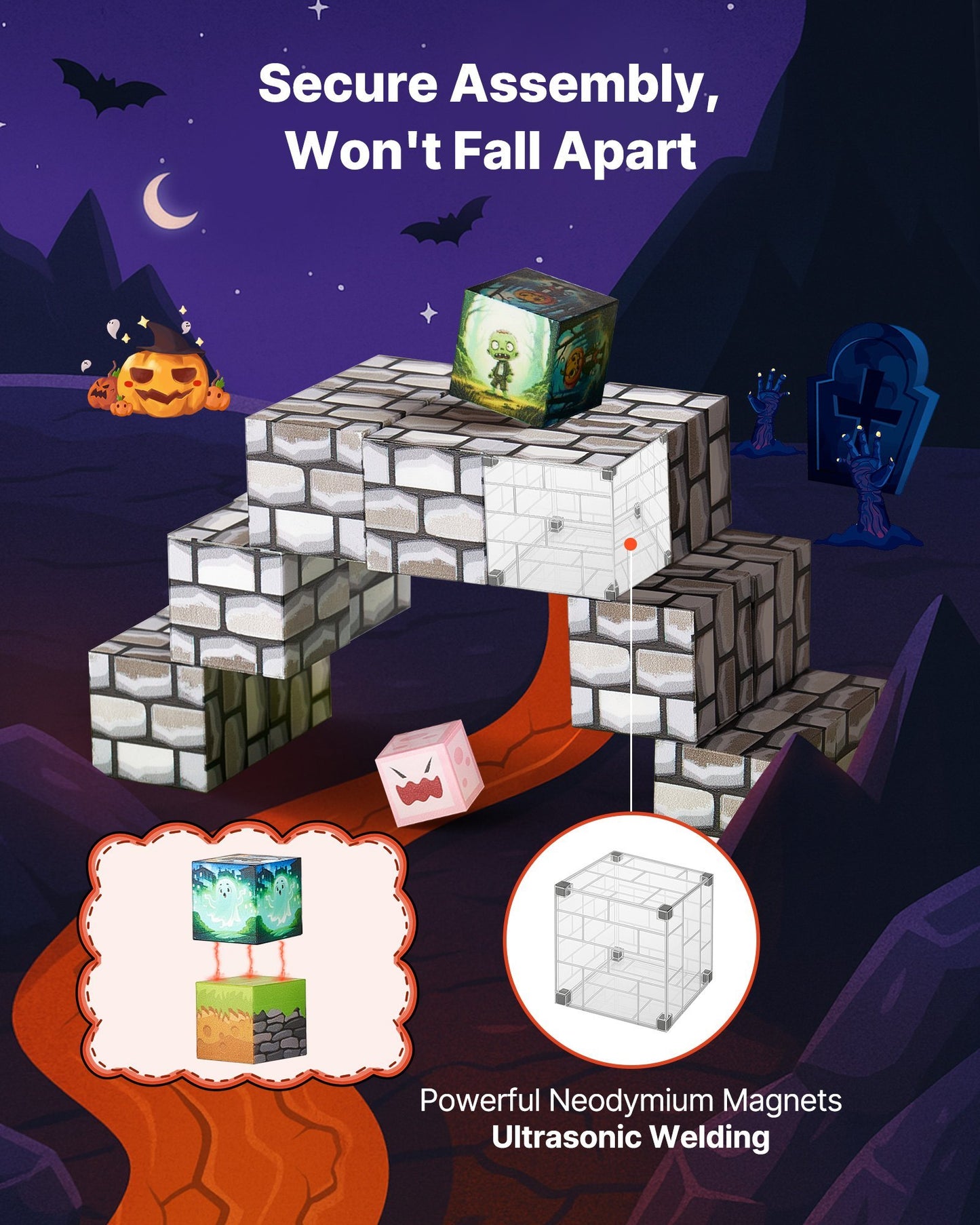 US Local Magnetic Blocks 100 PCS Cemetery Zombies Set STEM Montessori Sensory Toys