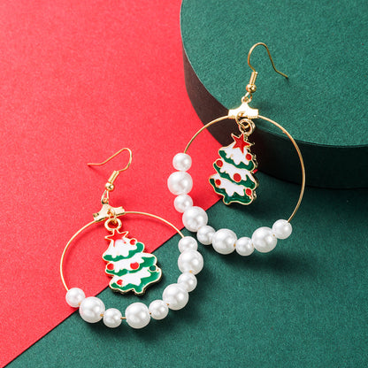 Christmas tree pearl earrings