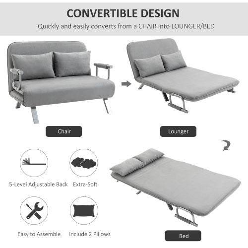UK Local HOMCOM Two-Seater Click-Clack Sofa Bed - Light Grey