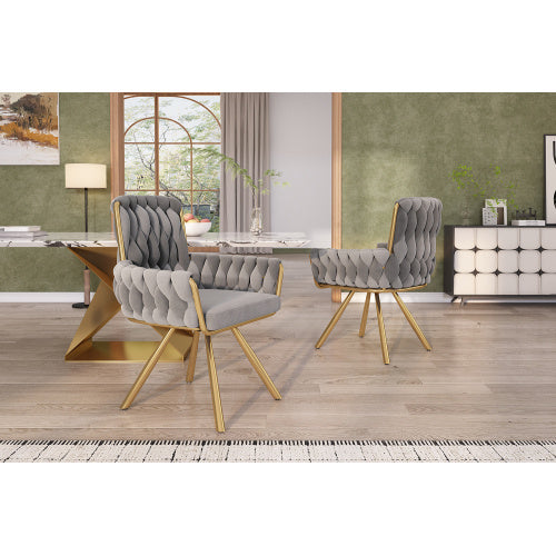 UK Local Velvet Dining Chair, Armchair, Single Luxurious Living Room And Bedroom Swivel Chair, Leisure Swivel Chair With Four Metal Support Legs, Gray