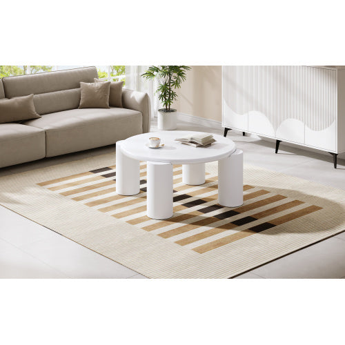 UK Local White Round Coffee Table,Wooden Painted Coffee Table,Tea Table, Cute Wooden Modern Center Table With 4 Legs For Bedroom Apartment, Living Room, Farmhouse