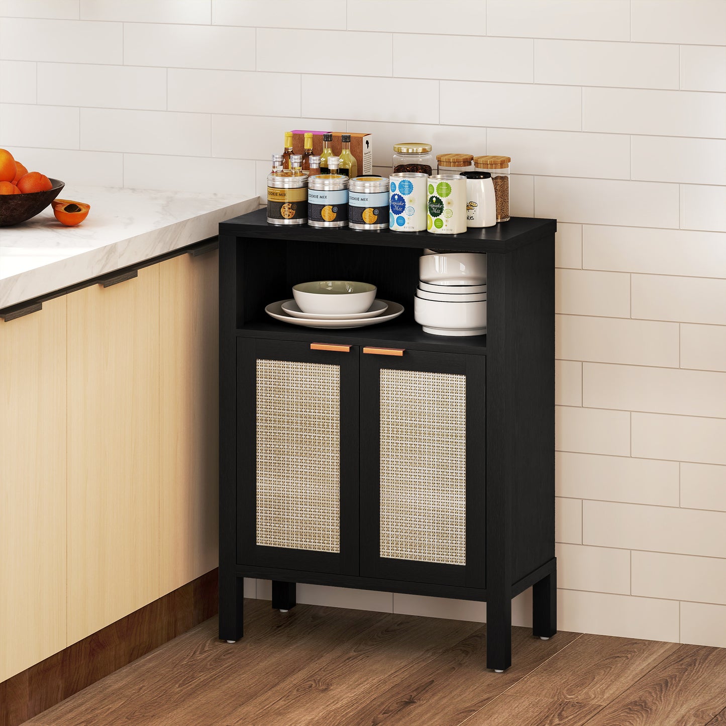 US Local Sideboard Buffet Cabinet With Storage, Modern Accent Cabinet With Adjustable Shelf, Coffee Bar Cabinet, Distressed Black