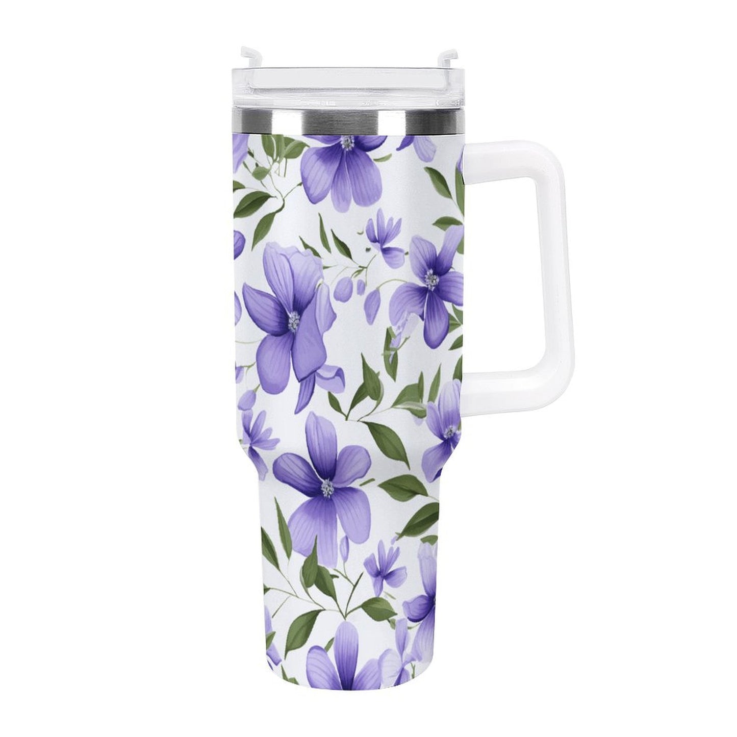 PHDT00037 POD US Local Tumbler 40 oz Large Capacity Car Cup Purple, Flowers, Green Leaves