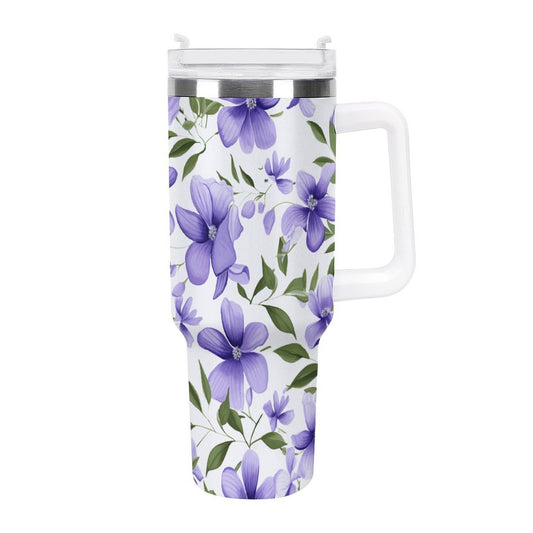 PHDT00037 POD US Local Tumbler 40 oz Large Capacity Car Cup Purple, Flowers, Green Leaves