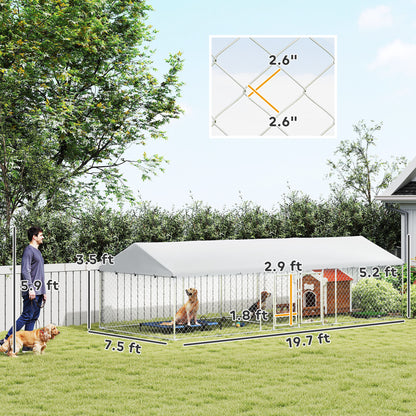 US Local Two Room Outdoor Dog Kennel, Dog Run With Roof, Waterproof UV-Resistant Cover, Secure Lock, 19.7 X 7.5 X 5.2